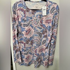 J Jill Purejill Floral Long Sleeve Top - Blue and Pink size L NWT